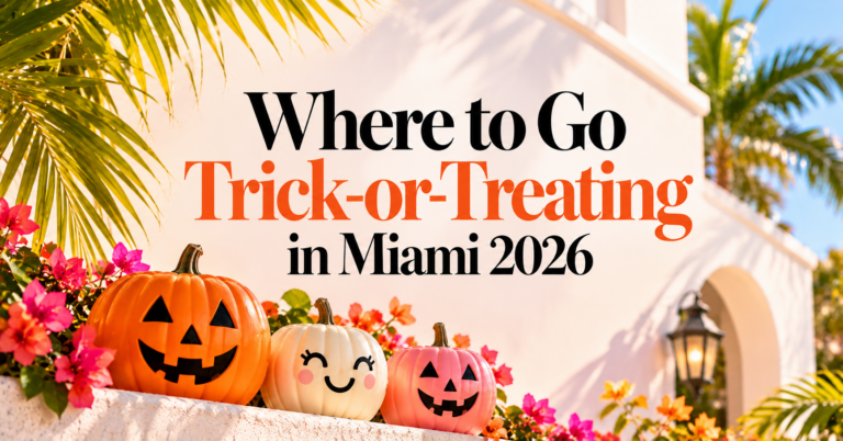 Where to go trick-or-treating in Miami in 2026, featuring festive Halloween pumpkins and tropical scenery
